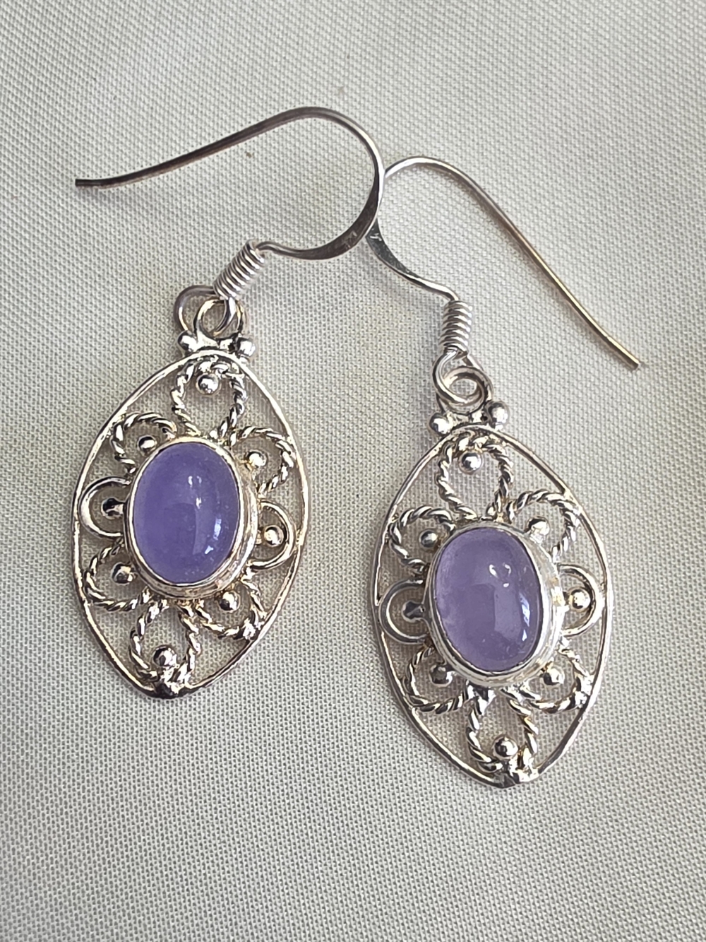Filigree Drop Earrings with Lavender Gemstone In Sterling Silver